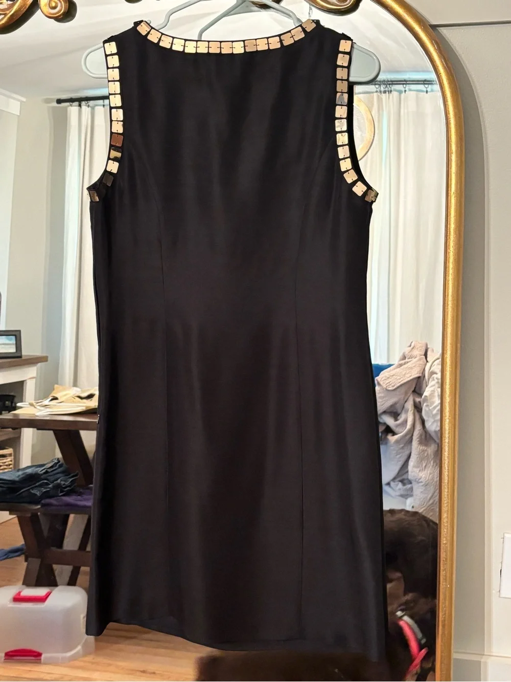 Tory Burch Black Tank Dress with Metallic Square Embellishments